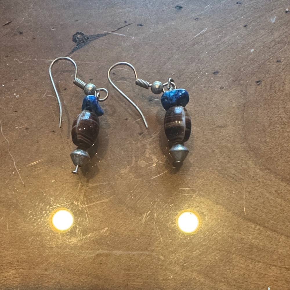 Artisan Blue and Brown Beaded Earrings